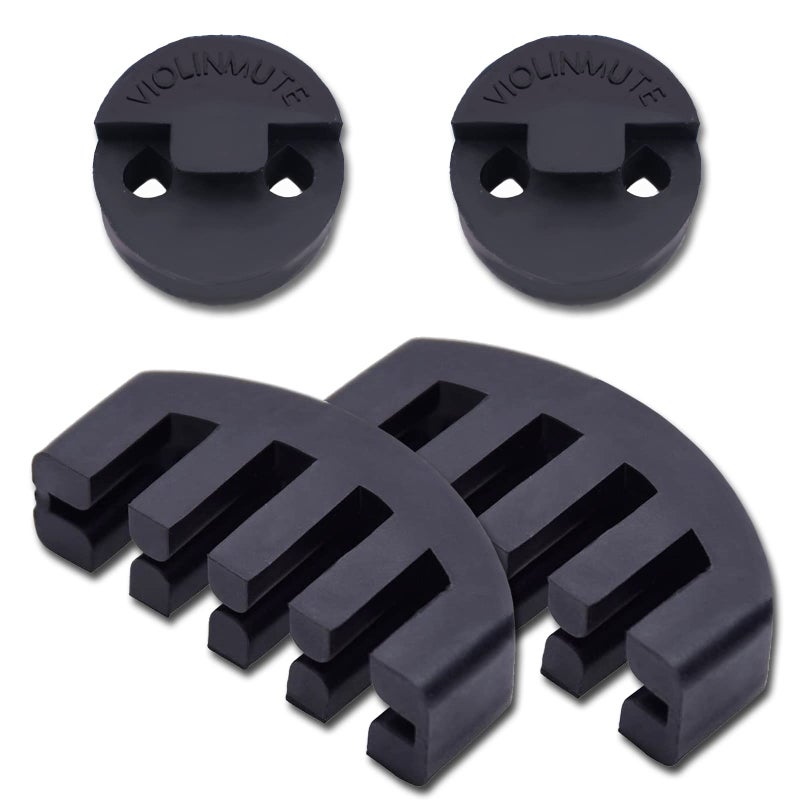Amgate 4 PCS Rubber Violin Practice Mute Set, Included 2 PCS Claw Style & 2 PCS Round Tourte Style, Black - Image 1